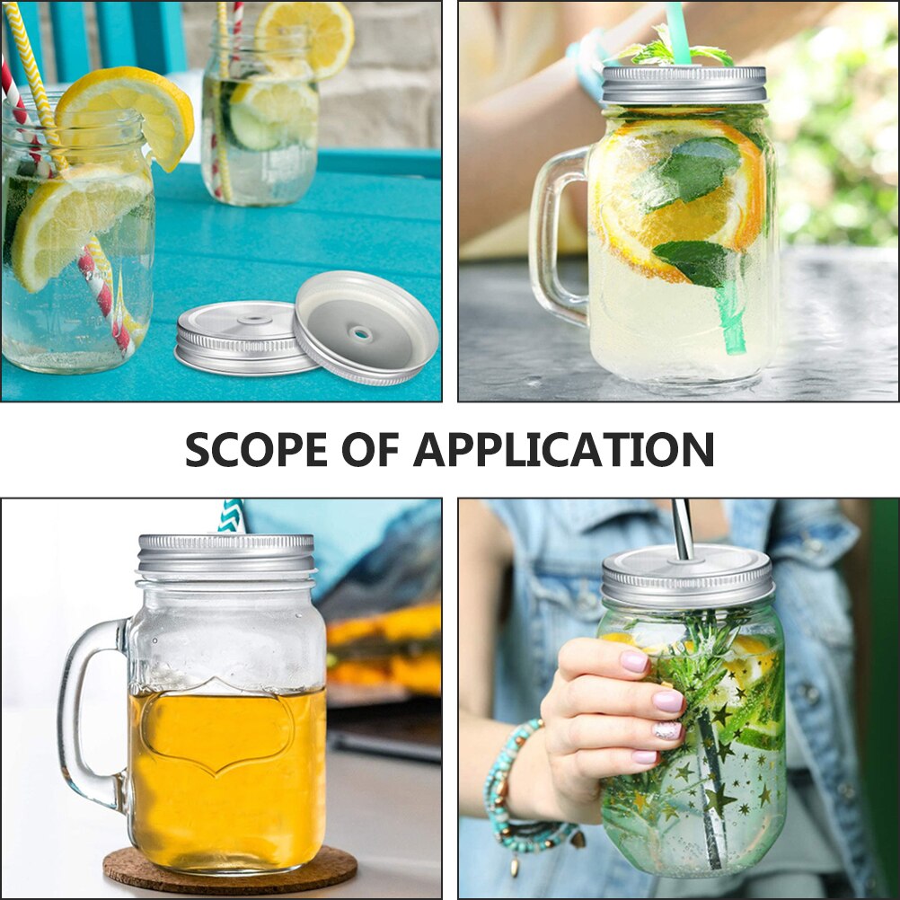 2pcs Lids Straw Lids Canning Jar Replacement Lids Canning Jar Lids With Straw Hole for Festival Restaurant