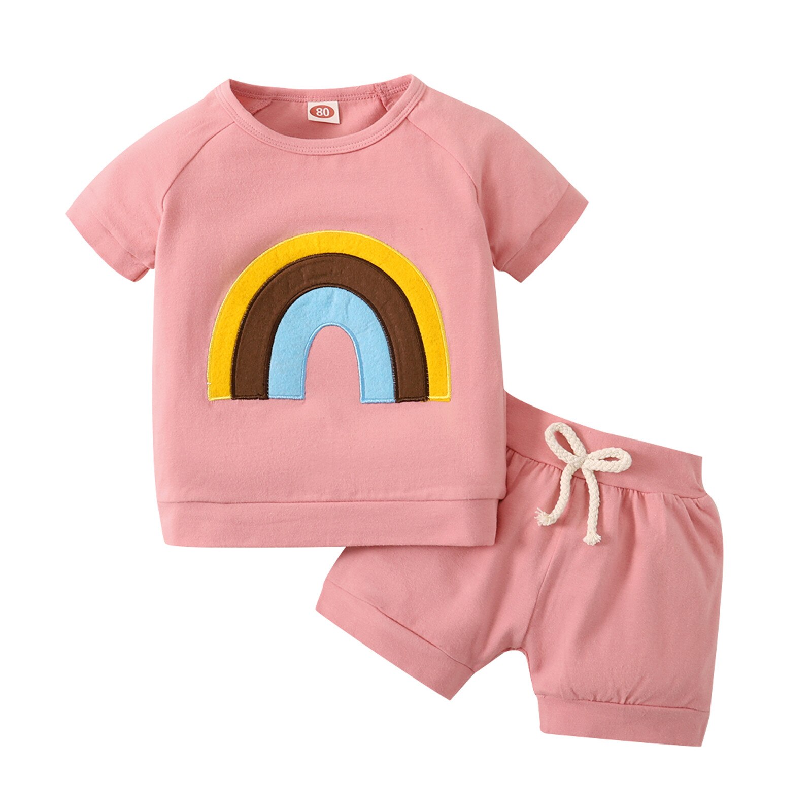 Peuter Baby Meisje Sets Regenboog T Shirt Korte Mouwen 0-Hals Effen Shorts Outfits Zomer Kids Baby Baby meisje Kleding: Pink / 3-4 Years