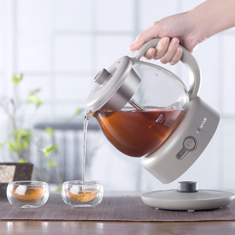 220v mini hälsopanna tjockt glas automatisk vattenkokare te vatten separation te cirkulerande värme te med filter 1l