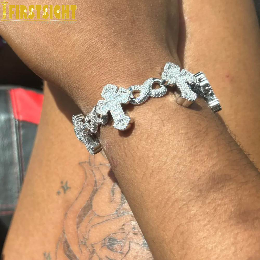 Nueva pulsera con dije de infinito cruzado helado, cadena cubana de circonia cúbica Micro pavimentada para mujeres y hombres, joyería de rapero de Hip Hop