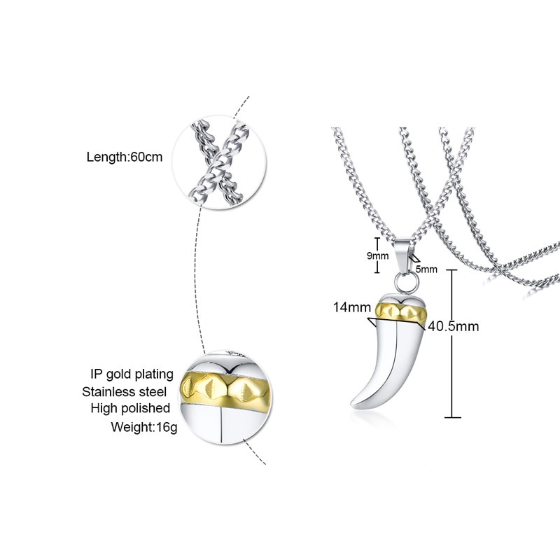 FXM CCE76 edelstahl halskette mann frau 40mm Hund zahn form rose farbe liebhaber frauen Korea stil
