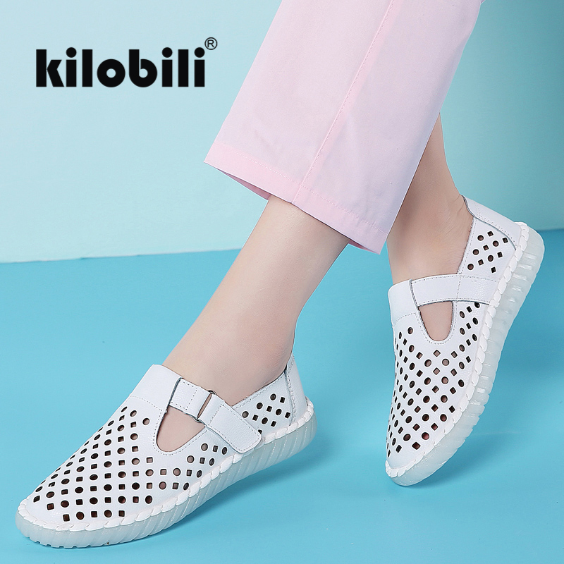 kilobili Spring Summer Shoes women loafers ballet flats oxford shoes for women Leather Slip on Boat Shoes White Sneakers