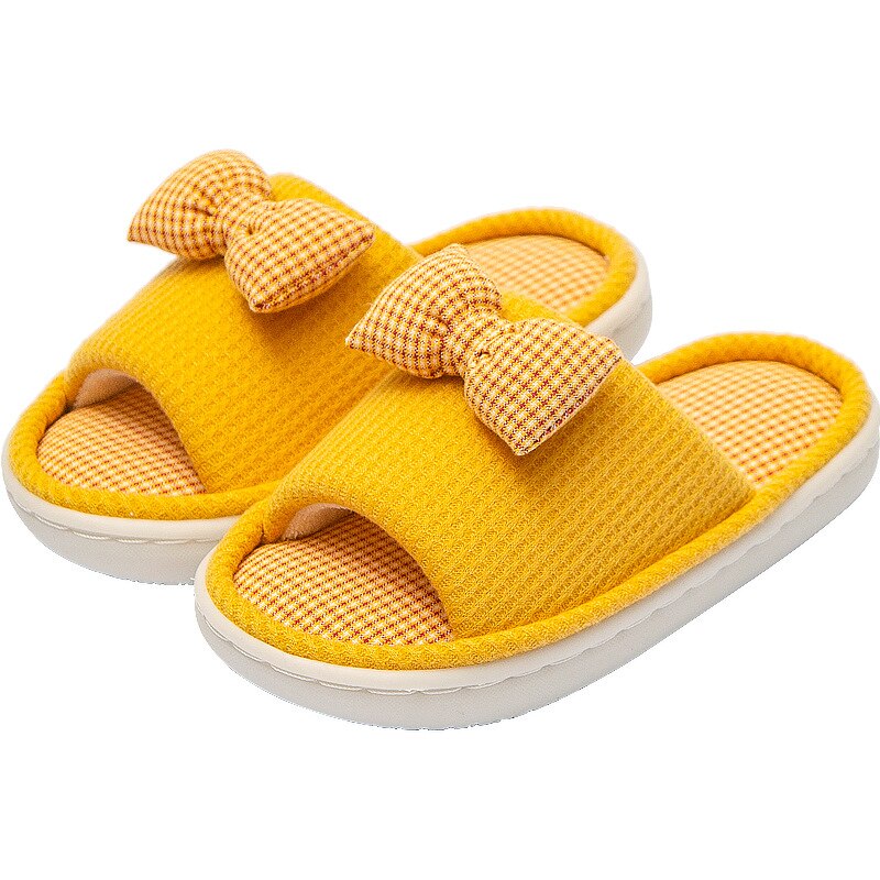 Sandales d'intérieur en lin pour filles, pantoufles d'été antidérapantes pour salle de bain, chaussures de couleur unie, souples et confortables