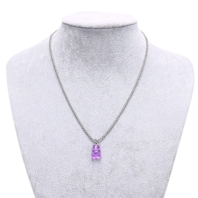 7 Color Titanium Steel/Alloy Handmade candy color Cute Judy Cartoon Bear charm Necklace For Women Girl Daily Jewelry Party: purple