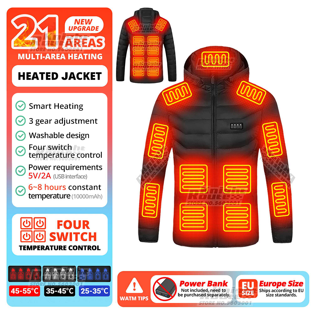 21 Bereiche beheizte Jacke Winter Herren Damen Motorradjacke USB elektrische Heizjacke beheizte Weste Moto Thermokleidung Mantel: Blau / L