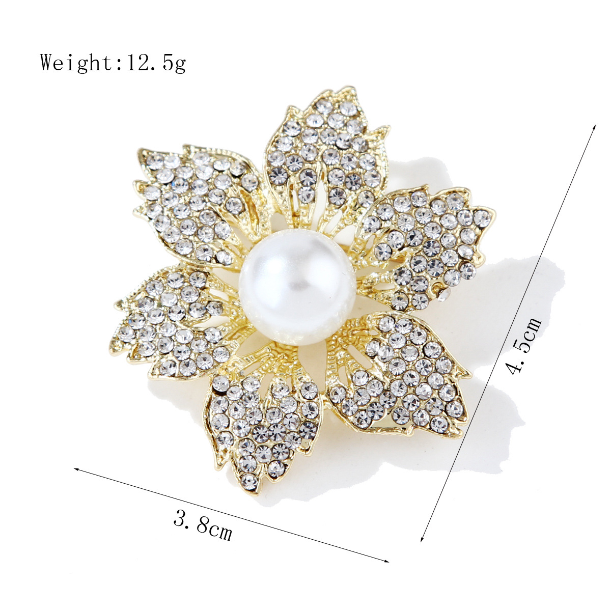 Nuevos broches brillantes de flores de sol para mujer, broche de lujo con perlas grandes y diamantes de imitación, alfileres, joyería, accesorios para traje, de boda: Chapado en zinc blanco y azul