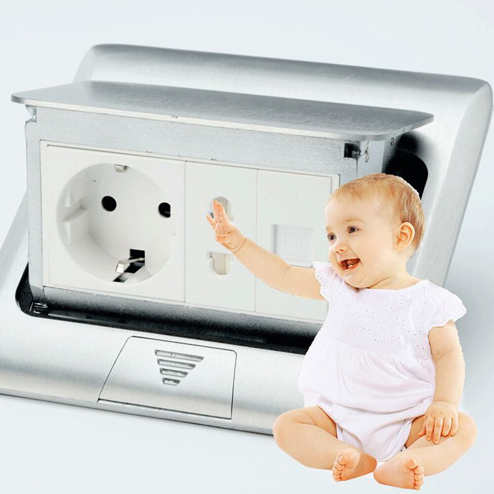 16A EU Standard Quick Pop Up Floor Socket Aluminum Internet Sockets 2 Way Sockets Electrical Switches Power Outlet