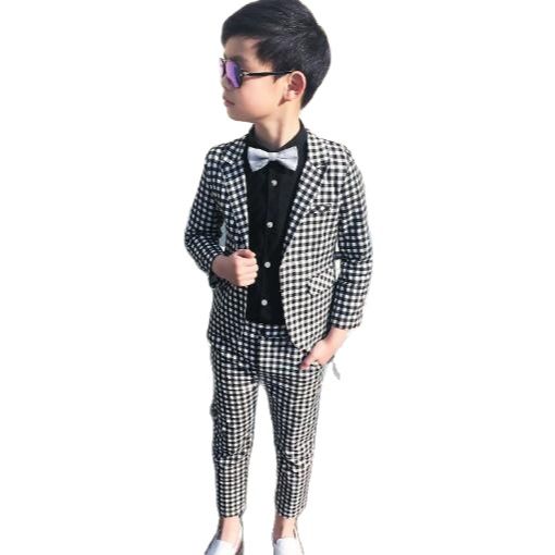 a cuadros traje Formal para niños chaqueta pantalones niños trajes de boda esmoquin niños vestidos de trajes de bebé de la primavera de la ropa de la escuela.