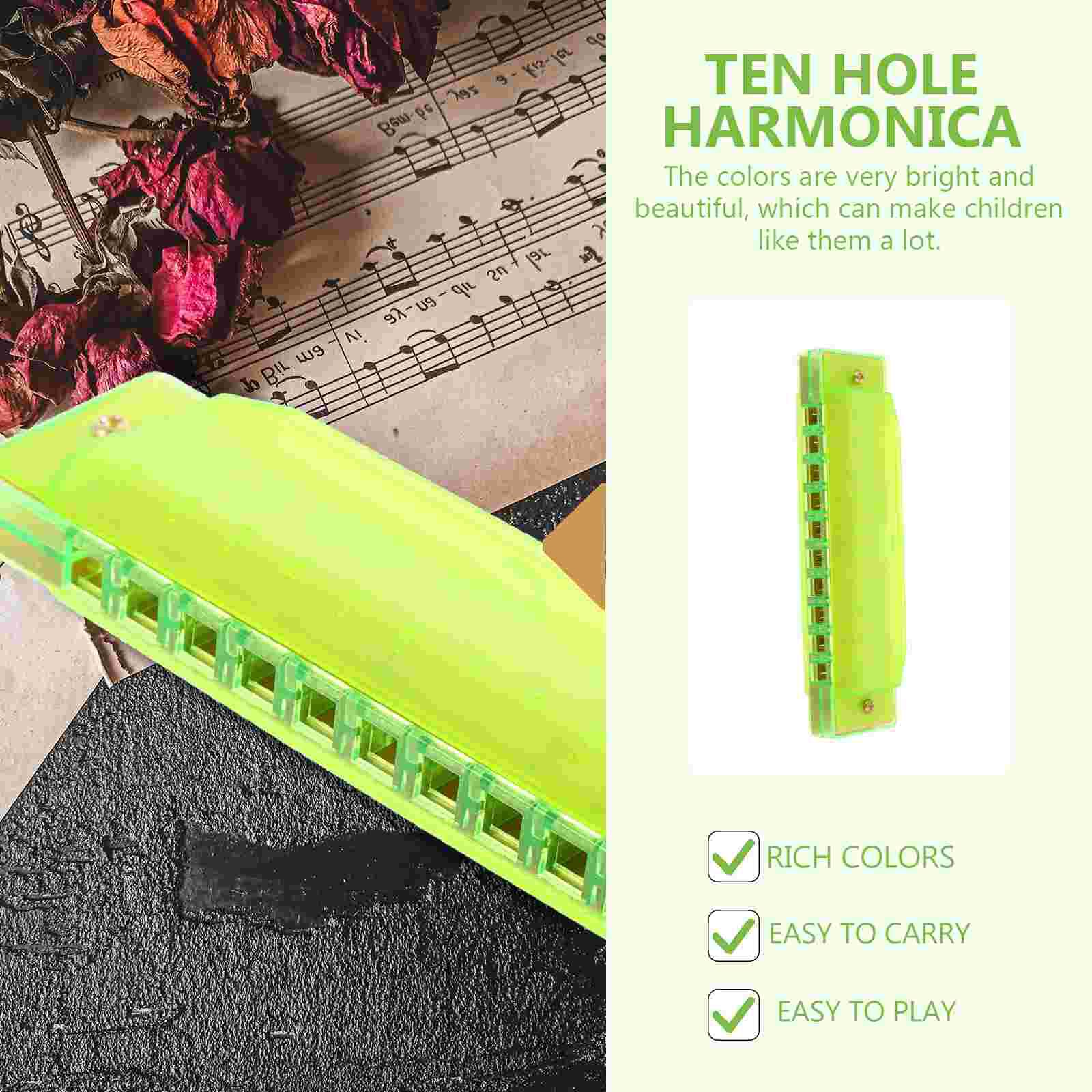 Ten Holes Kids Harmonica Plastic Mouth Adults Beginner Musical