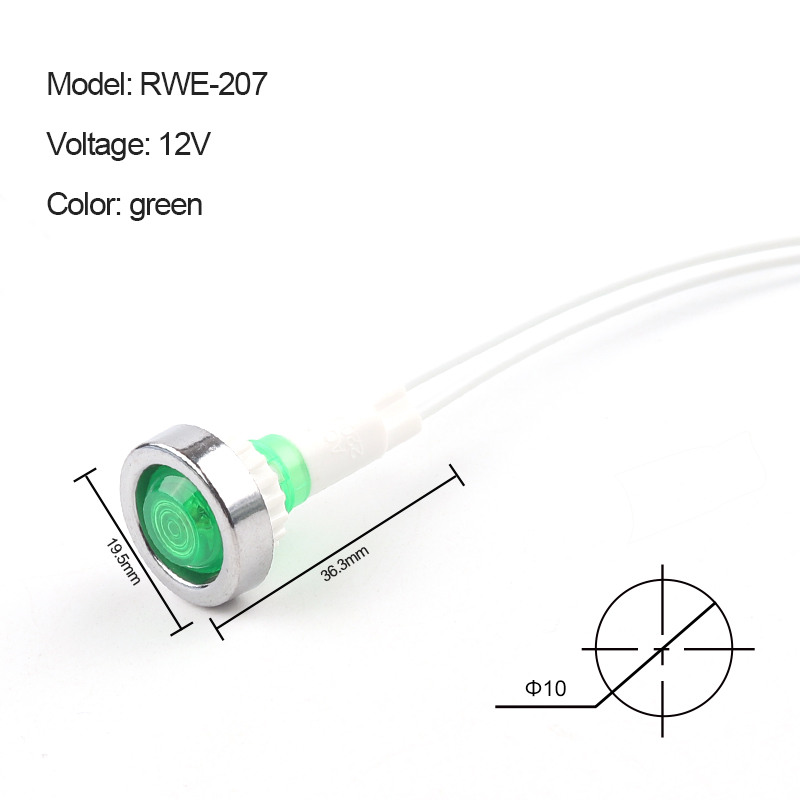 5PCS Guiding Signal Lamp 12V 24V 220V 380V 10mm Power Indicator Panel Mount Red Green Yellow LED Indicator Mounting Hole 10mm: 12V Green