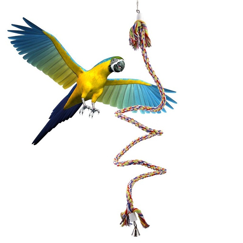 160cm Long Parrot Bird Toys Pet Bird Parrot Standing Rope Bird Cage Decoration Climbing Toy Parrot Bird Cage Toys Rope Bell