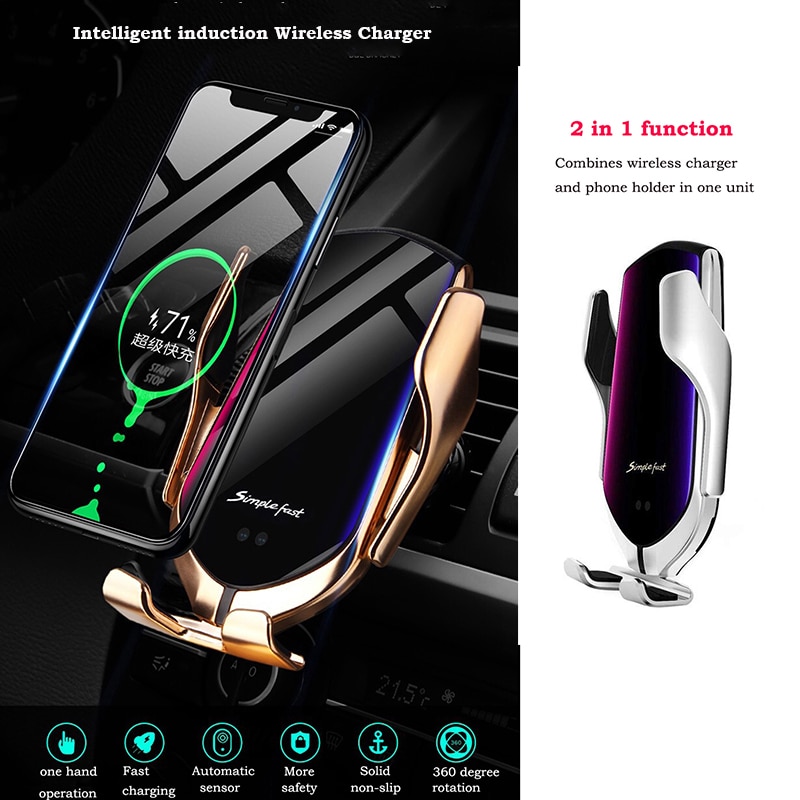 Qi Wireless Car Charger Automatic Clamp 10W Fast Charge Holder forIphone11pro XR XS forHuawei P30Pro Infrared Sensor Phone Mount