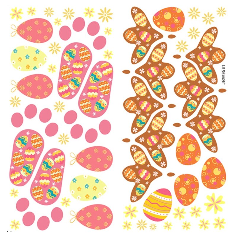 Easter Stickers Cartoon Bunny Egg Footprint Decal Window Glass Wallpaper for Home Bedroom Living Room Door Wall Decoration GXMA: 9561