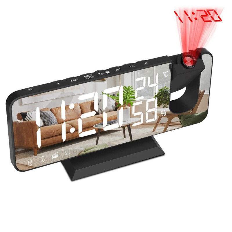 Projection Alarm Clock with Temperature Hygrometer,7.3Inch LED Radio Digital Clock with Rotation Ceiling Projector: Default Title