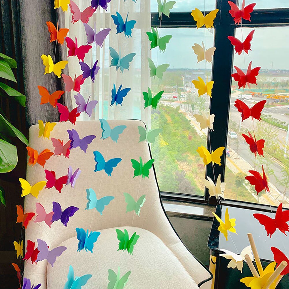 Guirlande de papier coloré en forme de cœur et de papillon pour la maternelle, bannière, drapeau, décoration murale suspendue, dessin animé, ornements pour chambre d'enfants,