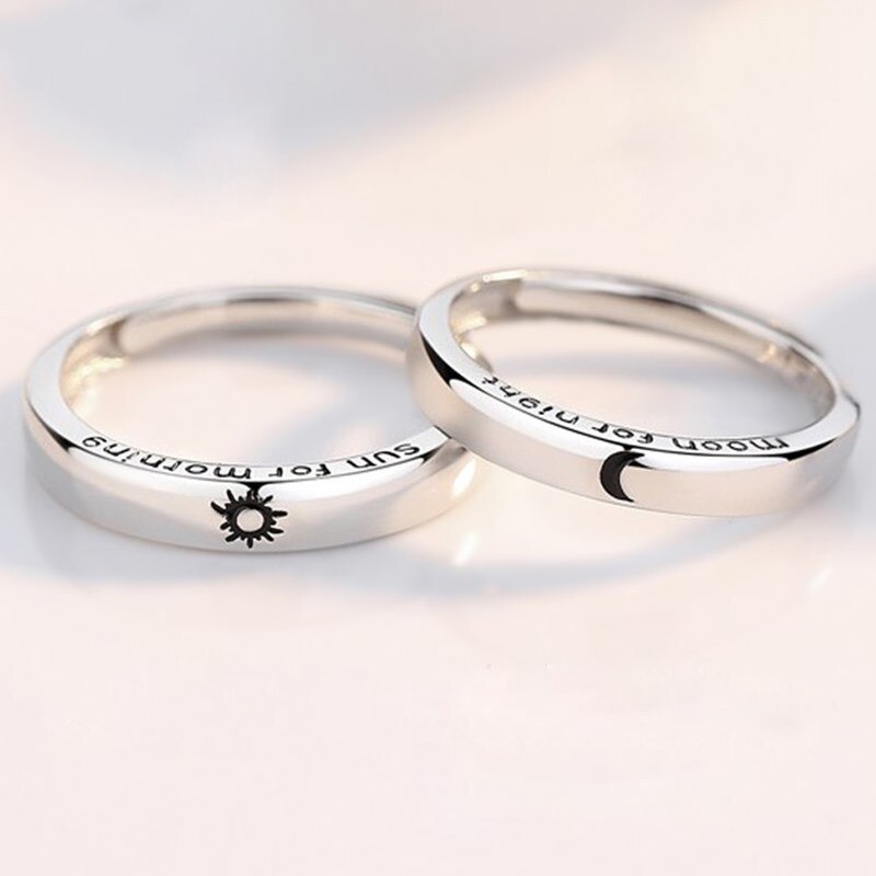2 Stuks Letters Zon Maan Minnaar Paar Ringen Eenvoudige Opening Ring Voor Paar Wedding Engagement Promise Valentijnsdag Sieraden