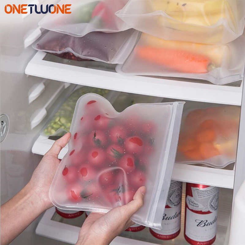 Herbruikbare Voedsel Opbergzakken Lekvrij Siliconen Ziplock Zakken Bpa Gratis Lunch Tas Vlees Fruit Groenten Diepvrieszakjes Vaatwasmachinebestendig