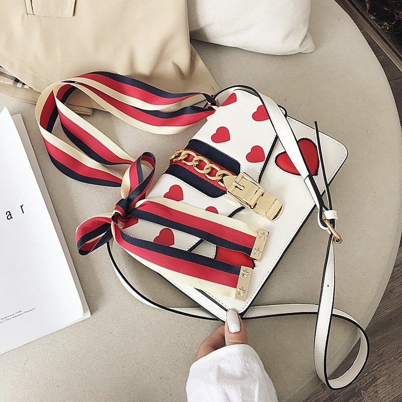 Tamanho, moda, beleza, corações, bolsas, primavera 2021, nova pequena corrente, grande cinto, bolsa de ombro slung.: white L