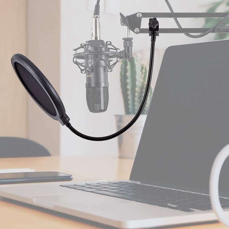 2PCS Microphone Filter Shape Wind Mask Shield Screen with 360 degree Gooseneck Clip for Recording and Broadcasting