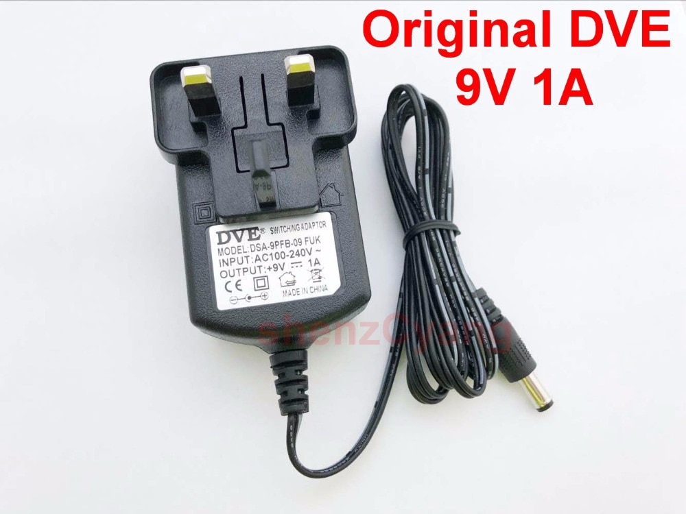 1 PCS Originele DVE 9 V 1A AC 100 V-240 V Converter Switching power adapter DC 1000mA Supply UK Plug DC 5.5mm x 2.5mm