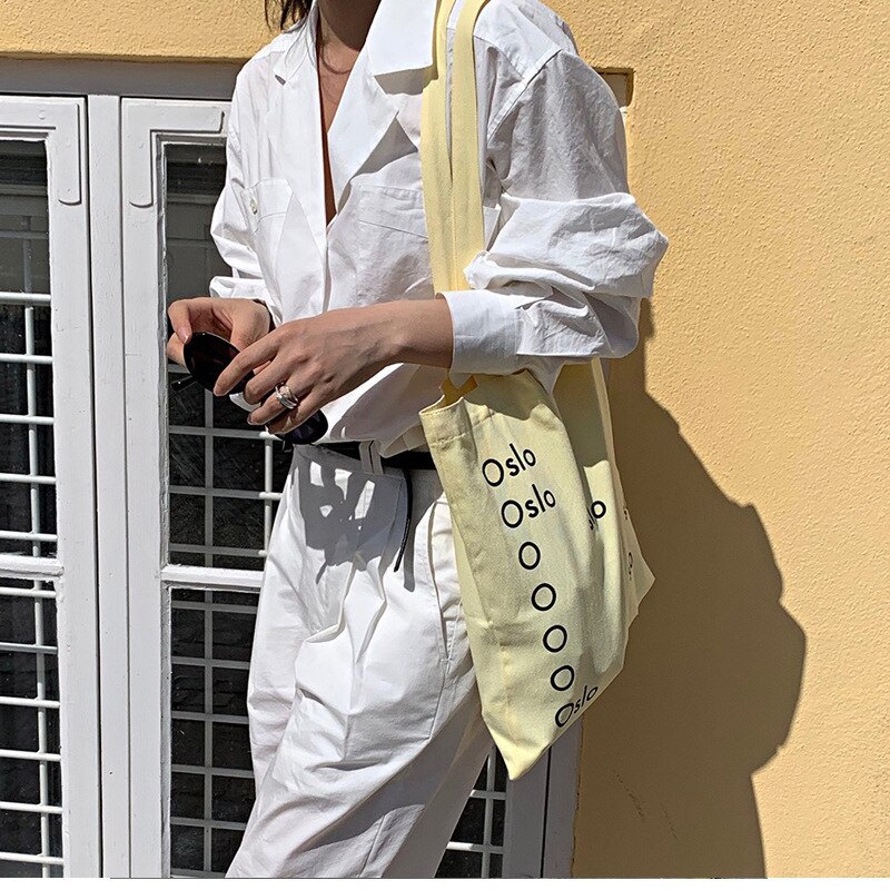 Mode Vrouwen Geel Schouder Canvas Tas Eenvoudige Brief Student Meisjes Draagbare Boek Handtassen Retro Dames Strand Boodschappentas
