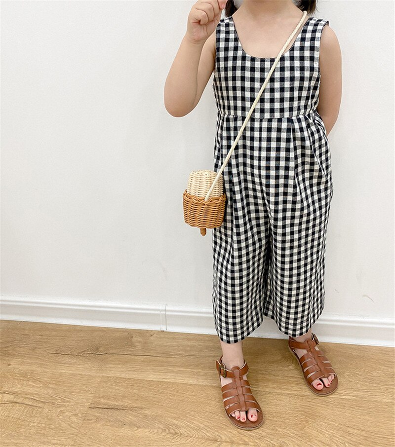 Meninas de algodão xadrez macacão nova moda verão macacão para o bebê meninas coreano estilo criança crianças macacão roupas: 5 T