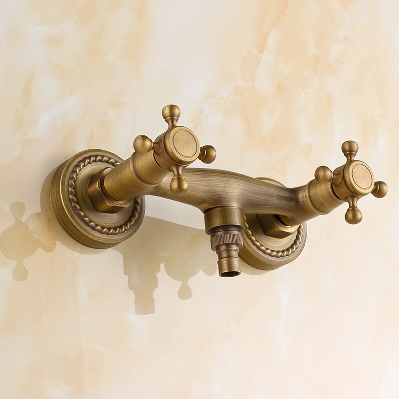 Vidric Antique brass wall mounted bibcock tap for washing machine, Copper Bathroom bathtub faucet mixer tap and cold