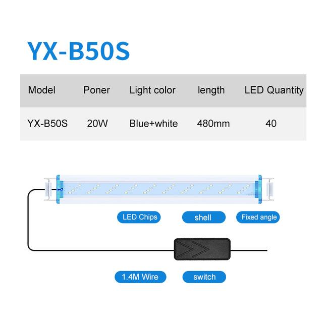 Super Slim LEDs Aquarium Lighting Aquatic Plant Light 18-75CM Extensible Waterproof Clip on Lamp For Fish Tank: YX-B50S