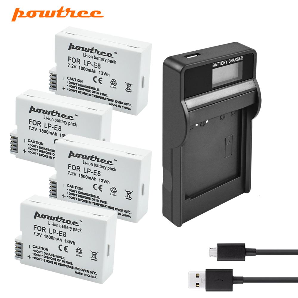 Powtree-batería para Canon LP-E8 LP E8 LPE8 DSLR, batería para cámara Digital + cargador de repuesto EOS 600D 650D 550D 700D T4i T5i Rebel