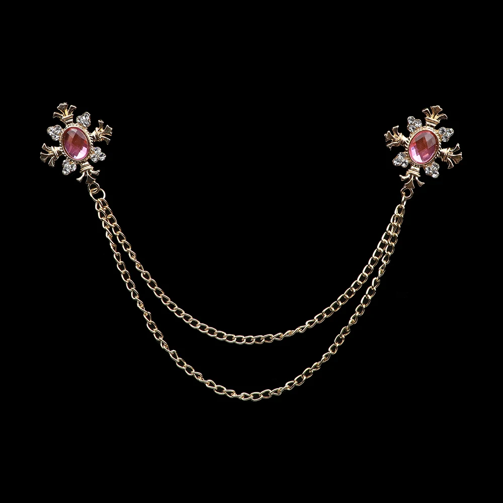 Broche de borla de caballero a la para hombre, traje, camisa, cuello, cadena cruzada de cristal, Pin de solapa, accesorios de boda Retro con diamantes de imitación: Zinc negro plateado