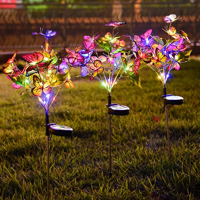 LED Simulation Butterfly Sunflower Outdoor Solar Light Garden Summer Landscape Lighting Camping Wedding Party Decor Lawn Lamp