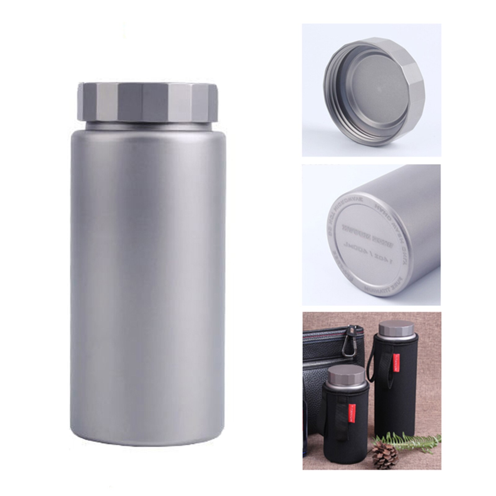 Titanium Water Bottle Sports Running Bottle Wide Mouth Drinking Bottle for Outdoor Camping Hiking Picnic Traveling 400/600ML