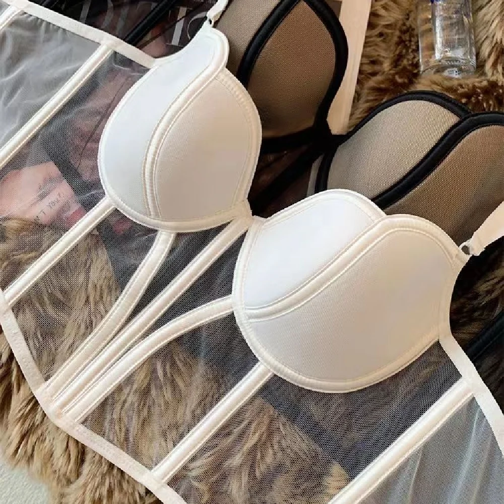 Kvinders aftenkorsetchic mesh fiskebens-camisole inderbeklædning yderbeklædning korset crop top talje-stram sexet bh hvid gopia