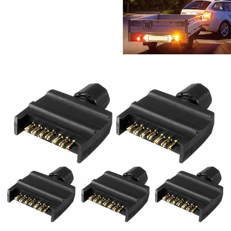 5 x enchufe de remolque 7 Pin plano macho rectangular caravana remolque barco remolque Parte