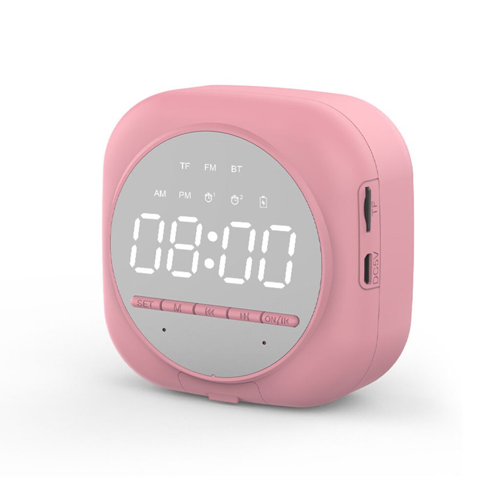 Multifunction Alarm Clock Bluetooth Speaker With FM Radio LED Snooze Wireless Subwoofer Music Player Table Clock Phone Stand: Pink