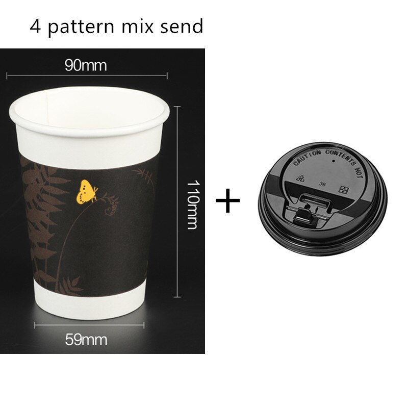 50 st engångs kaffekopp 8oz/12oz/16oz dricka juice mjölk te takeaway förpackningar muggar med lock fest bröllop favorit pappersmugg: Kopp och lock