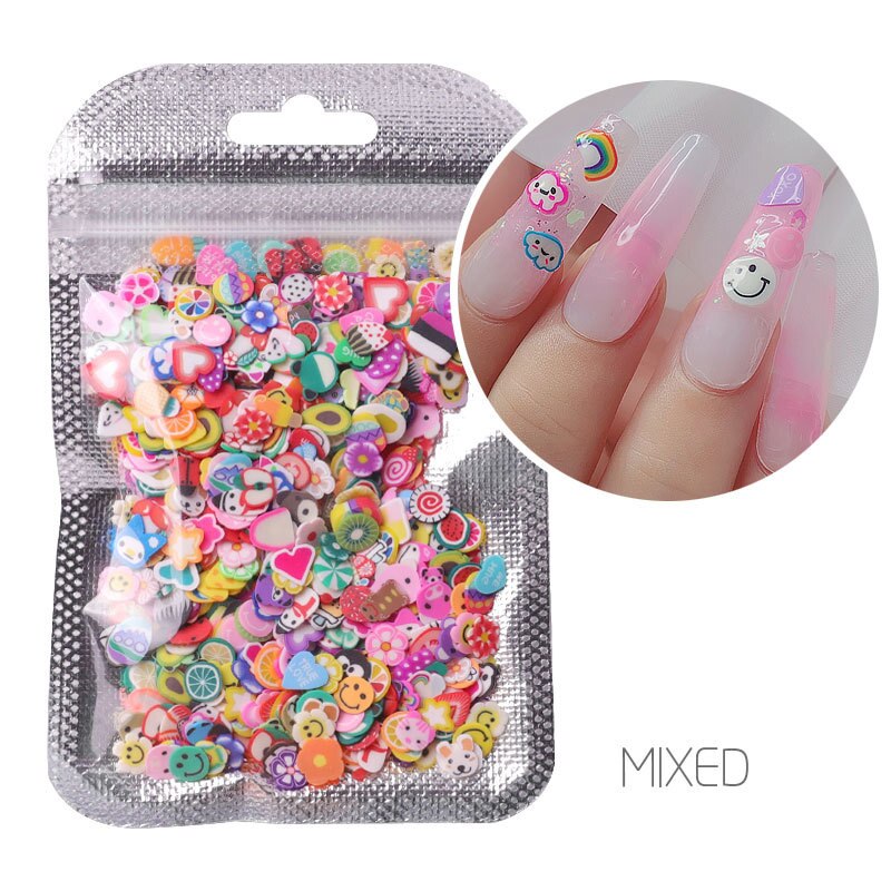 3d nail art decoraties schattige bloemen fruit klei plak nail art decoratie kleurrijke nail glitter pailletten nail art decoraties: Gemengd