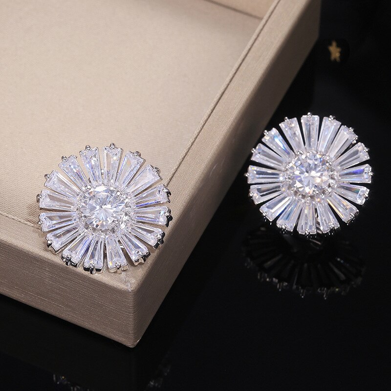 2022 luxe zilveren koreaanse oorbellen in zonnebloemvorm voor dames, jubileumsieraden, in bulk te koop  e5894