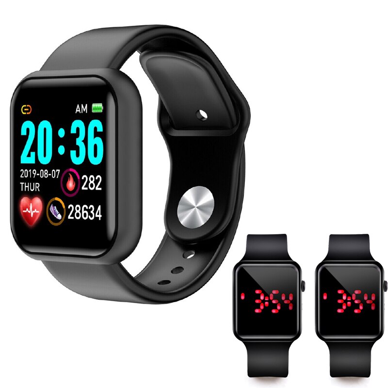 Y68 D20 Smart Watch Pro Bluetooth Blood Pressure Fitness Tracker Watches Heart Rate Monitor Smartwatch For Apple IOS Android: D20 Black 2 LED