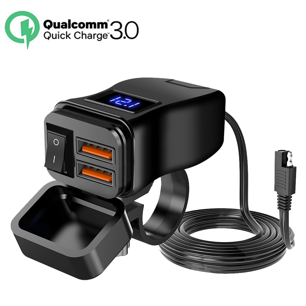Waterdichte Motor Motorfiets Stuur Oplader Dual Usb Poort Adapter Power Adapter Met Schakelaar Voor Mobiele Telefoon Oplader