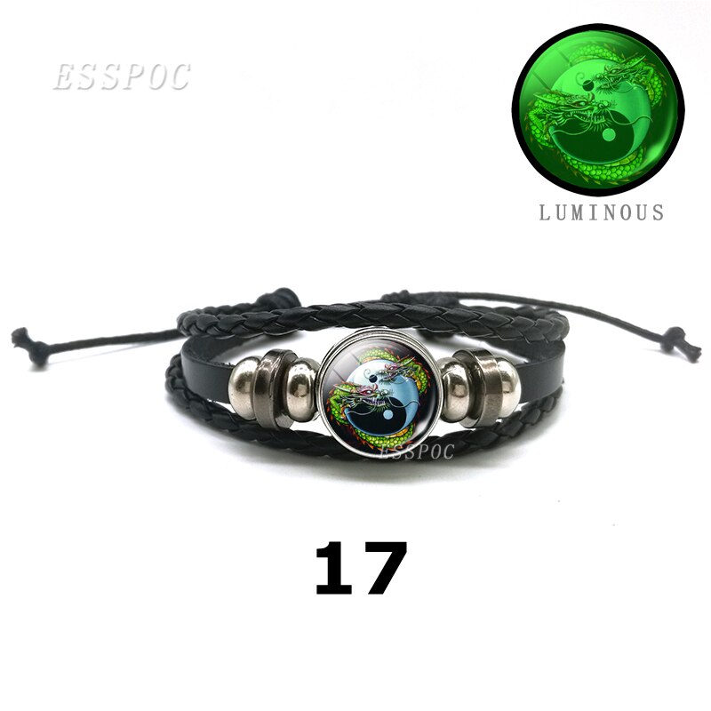 YinYang potins en cuir noir Bracelet lumineux rétro Tai Chi Kung Fu Logo bouton pression Bracelet hommes et femmes bijoux accessoires: 17