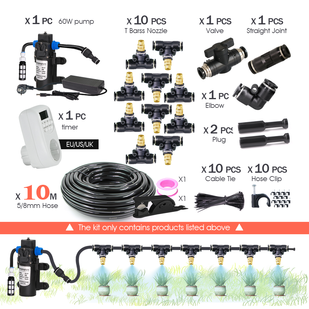 Garden DIY 8mm PE Hose Brass Nozzle Sprayer System Mist Sprinkler 45/60/80/100W Self-Priming Pump Automatic Atomized Irrigation