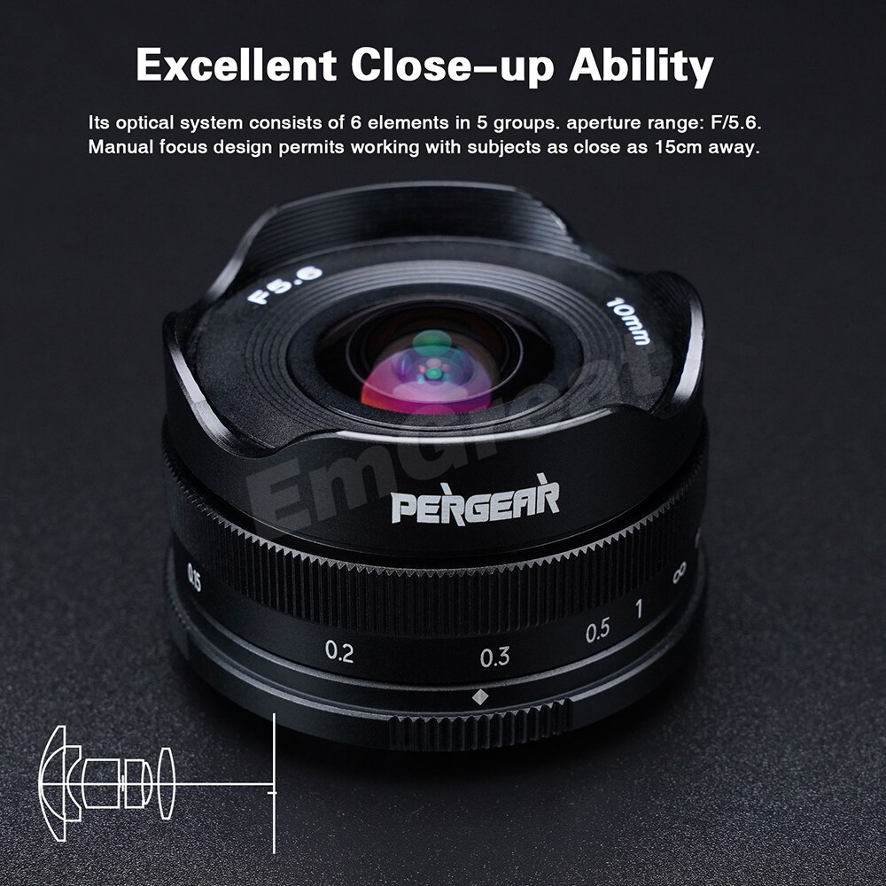 Pergear 10mm F 5,6 Pfannkuchen Fisheye Objektiv APS-C für Sony E Nikon Z M4/3 Fuji X Montieren a6300 A6500 A6600 A7S3 Z6 Z7 ZFC X-T4 XT-30