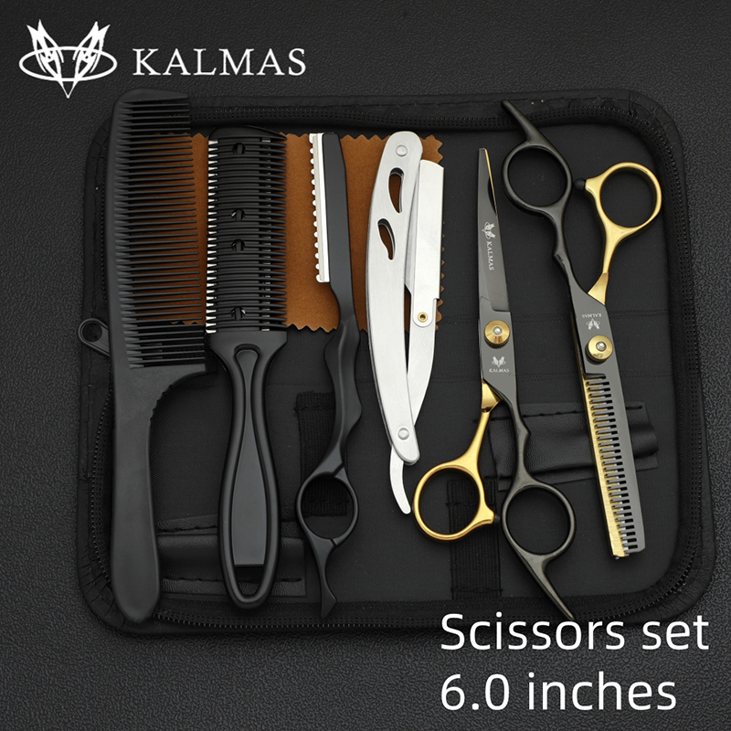 Kalmas kappersschaar set 6.0, kappersschaar set voor het knippen en uitdunnen van haar, salongereedschap: Oranje
