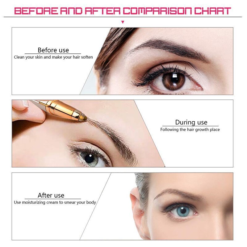 Elektrisk øjenbrynstrimmerfjerner makeup smertefri øjenbrynsepilator minibarbermaskine øjenbrynskraber, bærbart ansigtshår