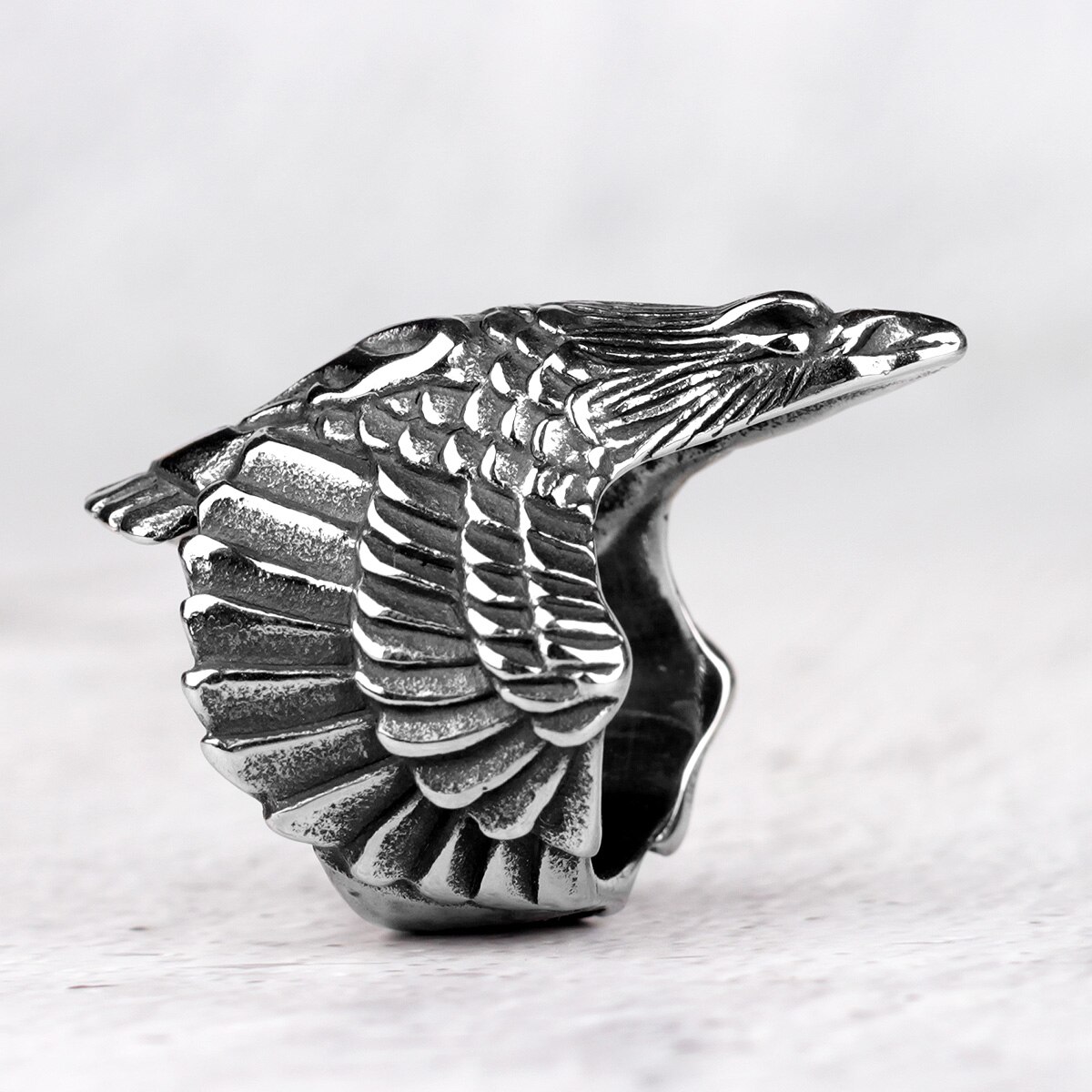 Bague Homme Aigle Strass Punk Hip-hop - Acier Inoxydable, Design Géométrique, Taille 18x24 Mm