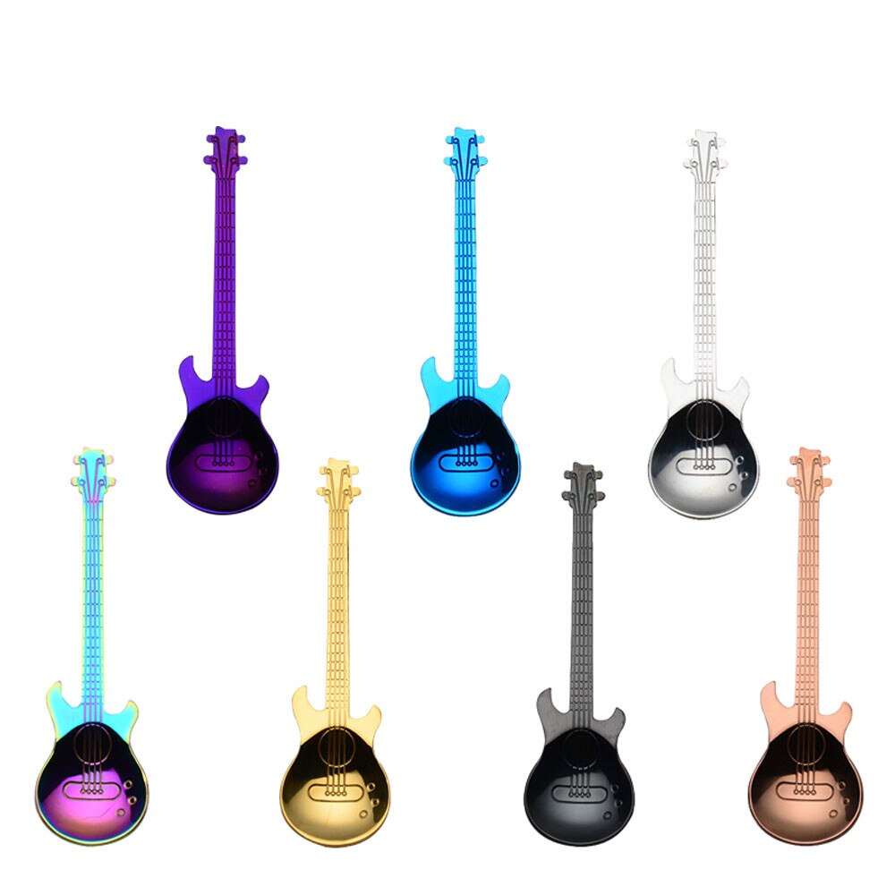 7PCS/4PCS stainless steel guitar Beth music Coffee Spoons Tea Stirring Spoons Sugar Ice Cream Mug Dessert Spoon Drink Tableware: 7pcs Mixed color