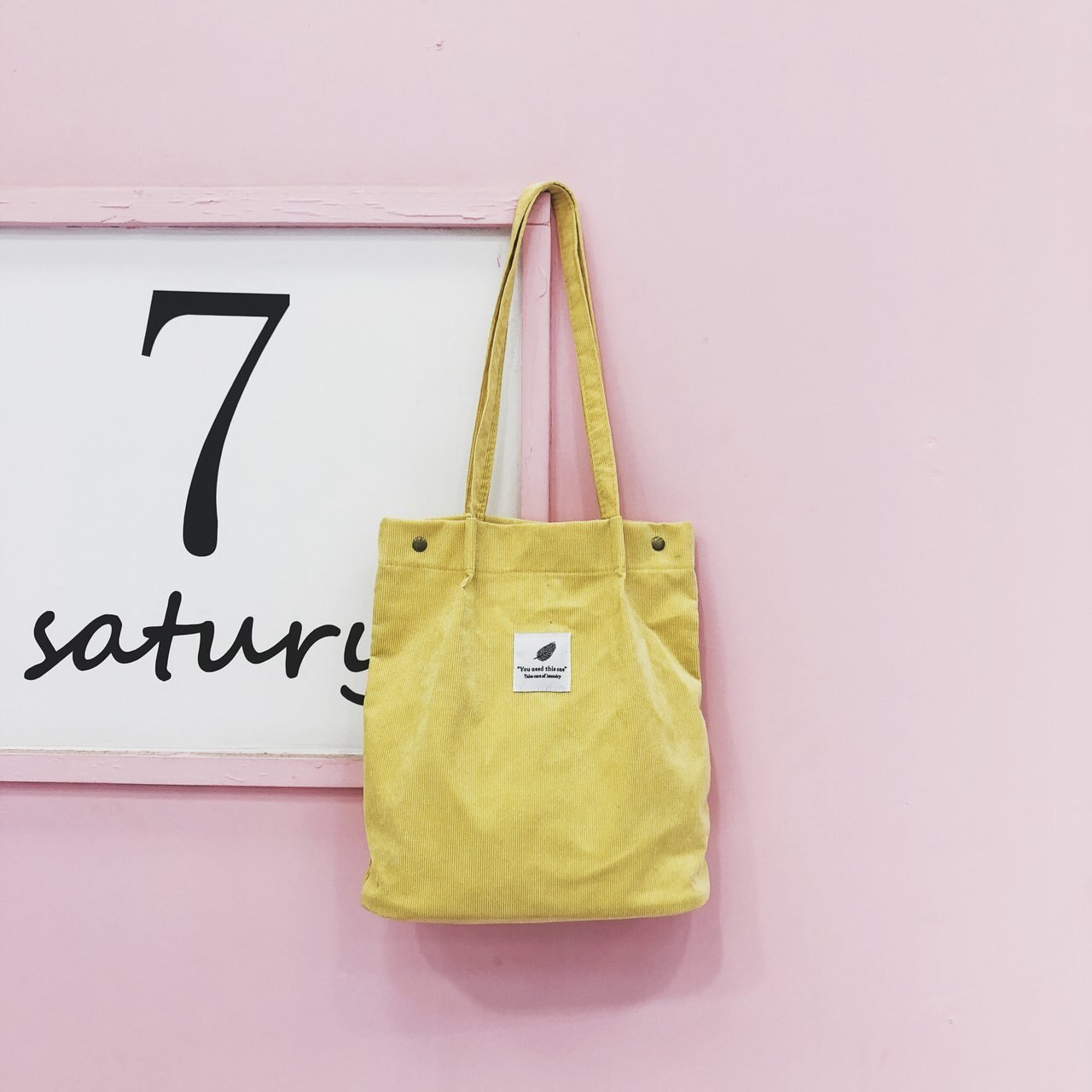 Vrouwen Corduroy Boodschappentas Vrouwelijke Canvas Doek Schoudertas Milieu Opslag Handtas Herbruikbare Opvouwbaar Eco Kruidenier Tot: Yellow