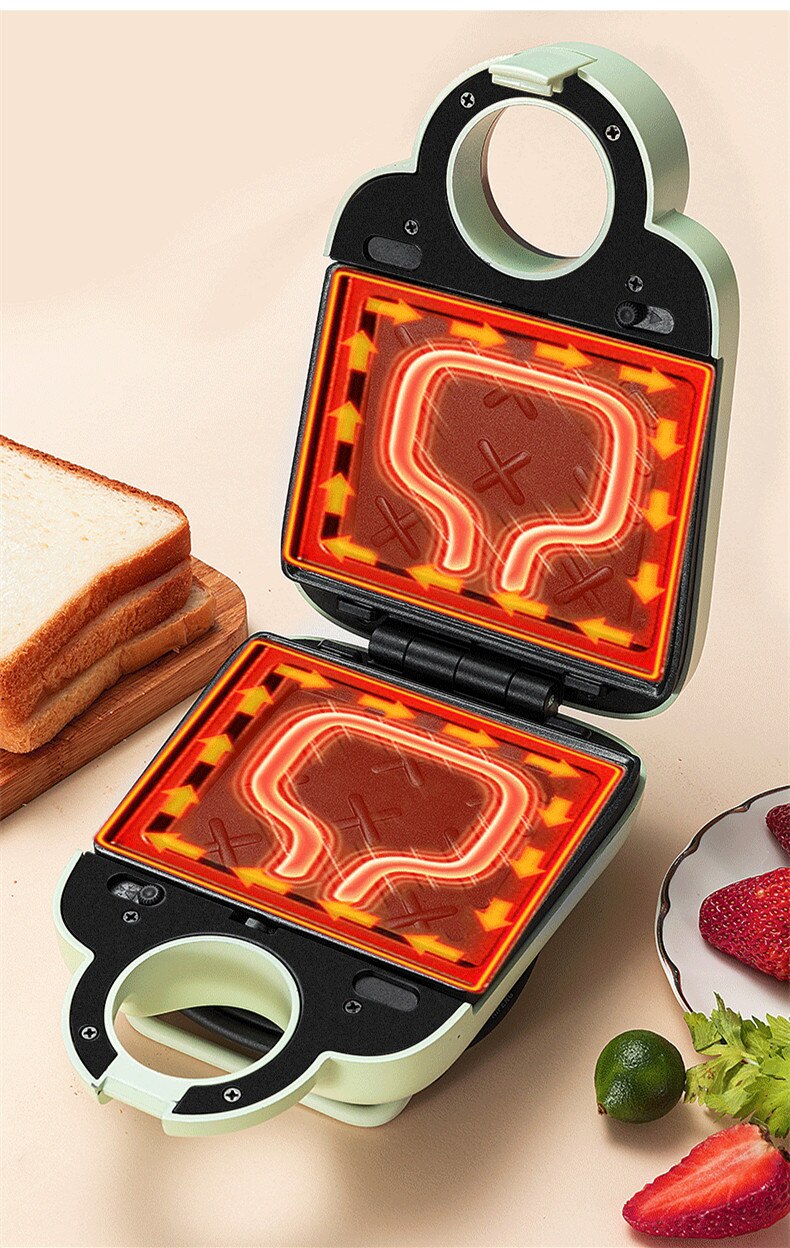 Máquina eléctrica para hacer el desayuno para sándwich, dispositivo antiadherente portátil para hornear Pan tostado, con enchufe de la UE/REINO UNIDO/AU/EE. UU., 220V