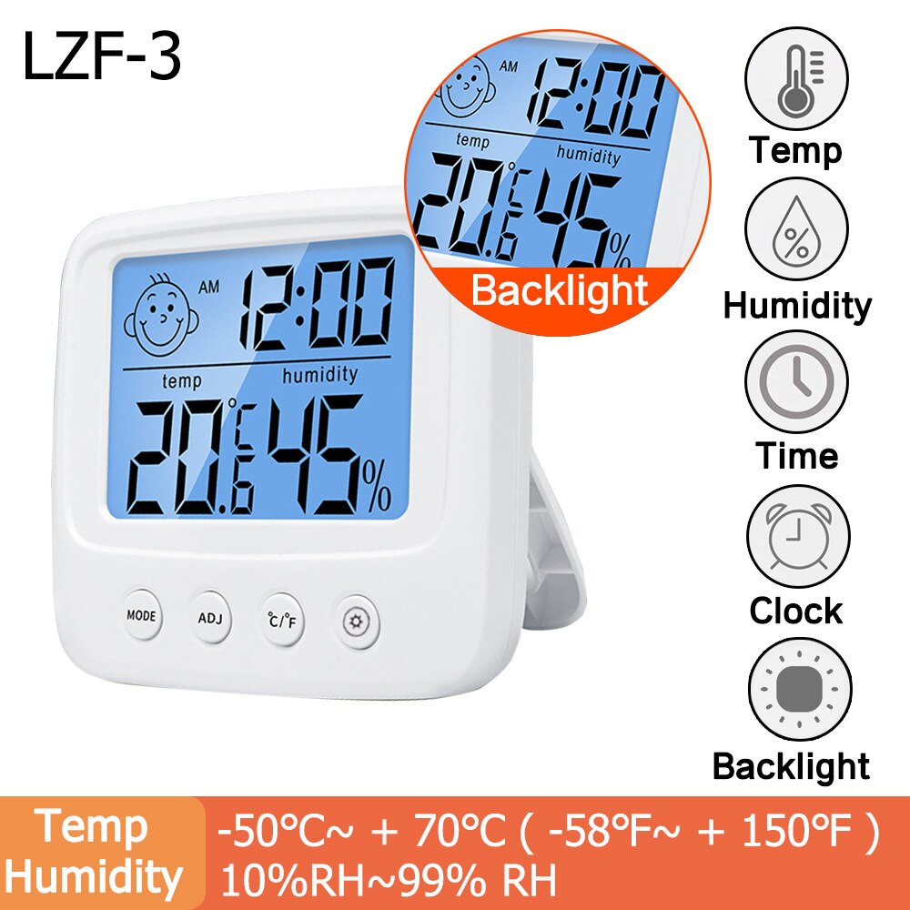 LCD Electronic Digital Temperature Humidity Meter Multifunction Indoor Outdoor Thermometer Hygrometer Weather Station Clock: B with Backlight